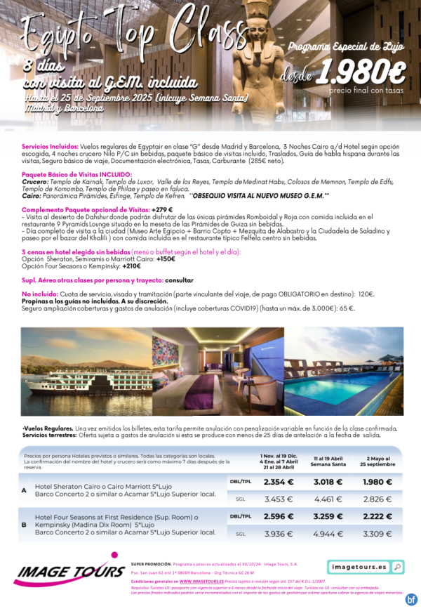 Egipto TOPCLASS 8 das de viaje de Lujo con precios hasta septiembre 2025 Incluye visita al GEM! desde 1980 € 