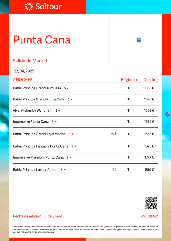 Punta Cana (Repblica Dominicana) desde 1.358 € , salidas desde Madrid