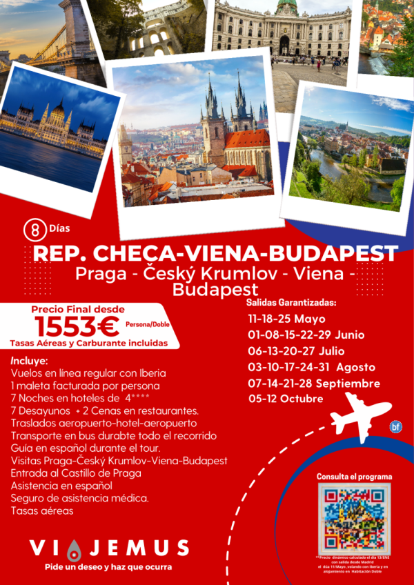 Praga-?esk Krumlov-Viena-Budapest, 8 das increbles en centro Europa.Hoteles 4*,salidas de Mayo a Octubre