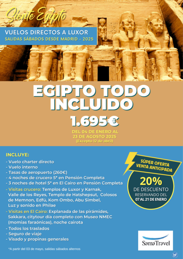 \-Egipto Todo Incluido\- 8 das Crucero+Cairo+visitas [chrter Mad-LXR] Reservando del 07/01 al 21/01 - DTO 20%