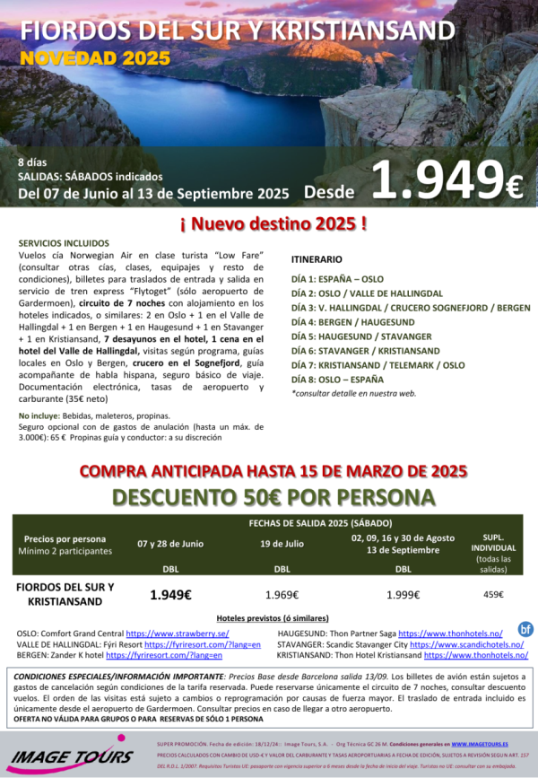 Novedad 2025! NORUEGA, Fiordos del sur y Kristiansand, 8 das con todas las visitas. Compra Anticipada!