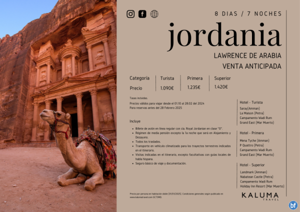 Jordania Lawrence de Arabia 7 noches - \-Venta Anticipada\- hasta Febrero desde 1.090 € 