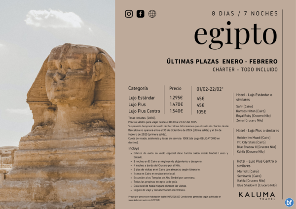 Charter Egipto Todo Incluido \-Ultimas Plazas\- - Salidas hasta Febrero desde 1.295 € 