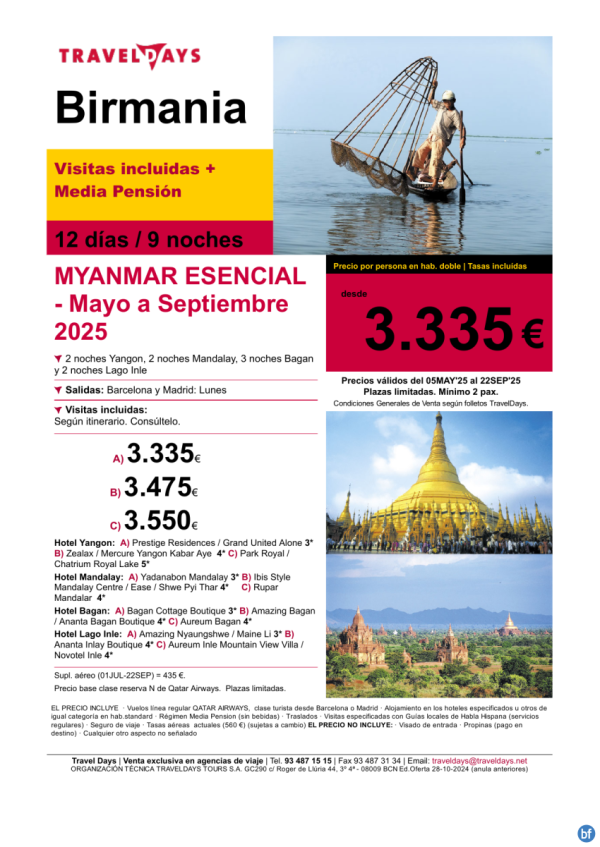 Myanmar Esencial 12 das desde BCN/MAD a partir de 3.335 € 