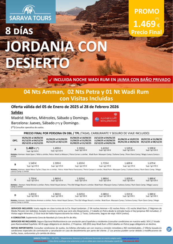 Promo! Jordania con Desierto 8 das: Amman, Petra y Wadi Rum con Visitas y Noche en Jaima Incluida hasta Feb26