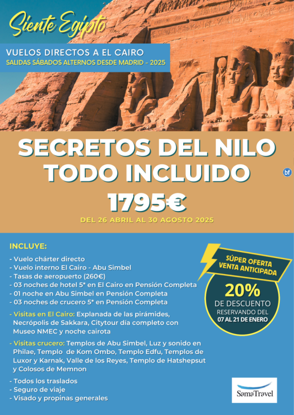 \-Secretos Nilo T.I.\- 8 das Cairo + crucero + visitas [Chrter Mad-CAI] Reservando del 07/01 al 21/01 - DTO20%