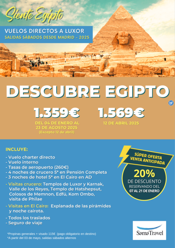 \-Descubre Egipto\- 8 das Crucero +Cairo + visitas [Chrter MAD-LXR] Reservando del 07/01 al 21/01 - DTO 20%