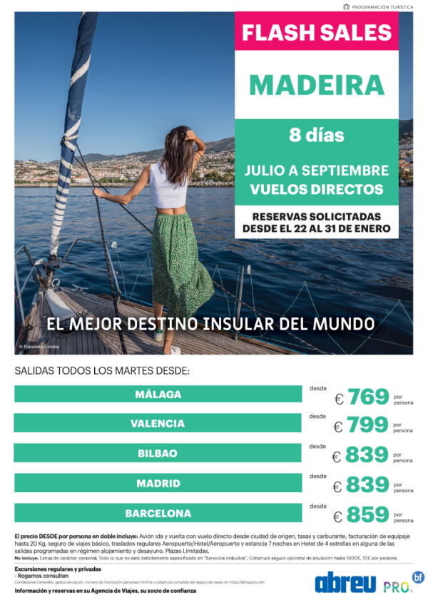 Flash Sales Madeira Verano vuelos directos Madrid, Barcelona, Bilbao, Valencia y Mlaga 769 € 