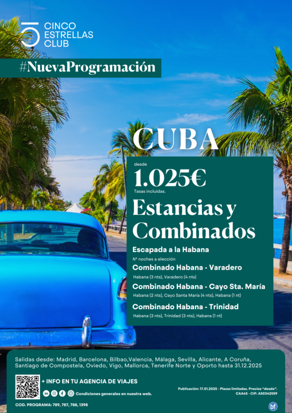 Cuba/Nueva Programacin /  Estancias y Combinados, programas   7n dsd 1.025 € ver ciud. de salida y circuitos