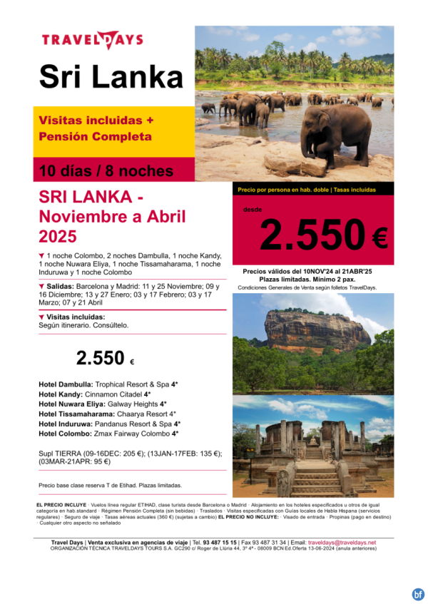 Sri Lanka - 10 das con gua de habla hispana desde 2.550 € 