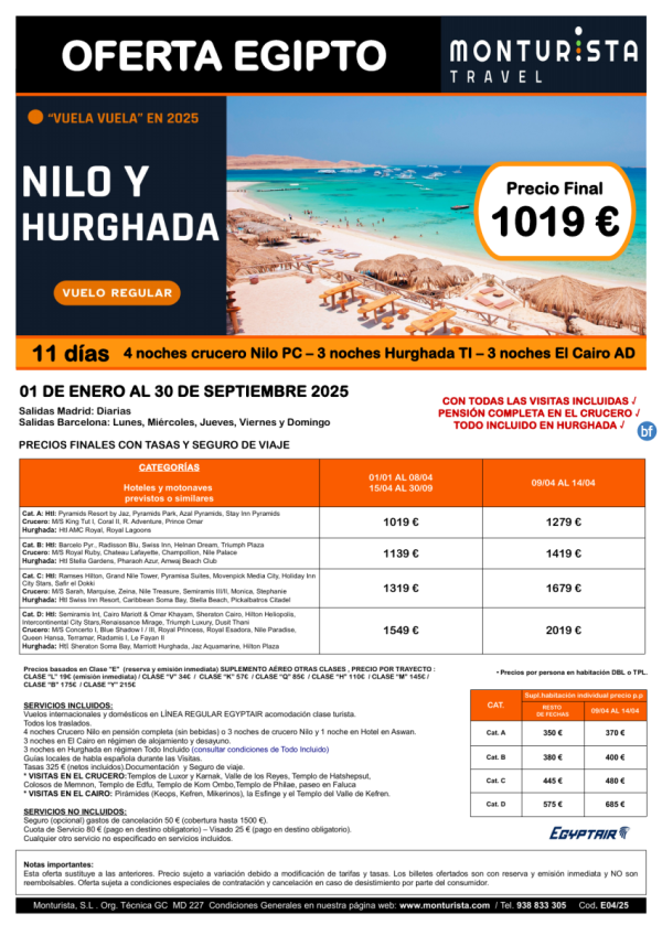 Egipto - NILO y Hurghada**desde 1019 € -11 das, crucero PC, Cairo AD, Hurghada TI y todas las Visitas incluidas