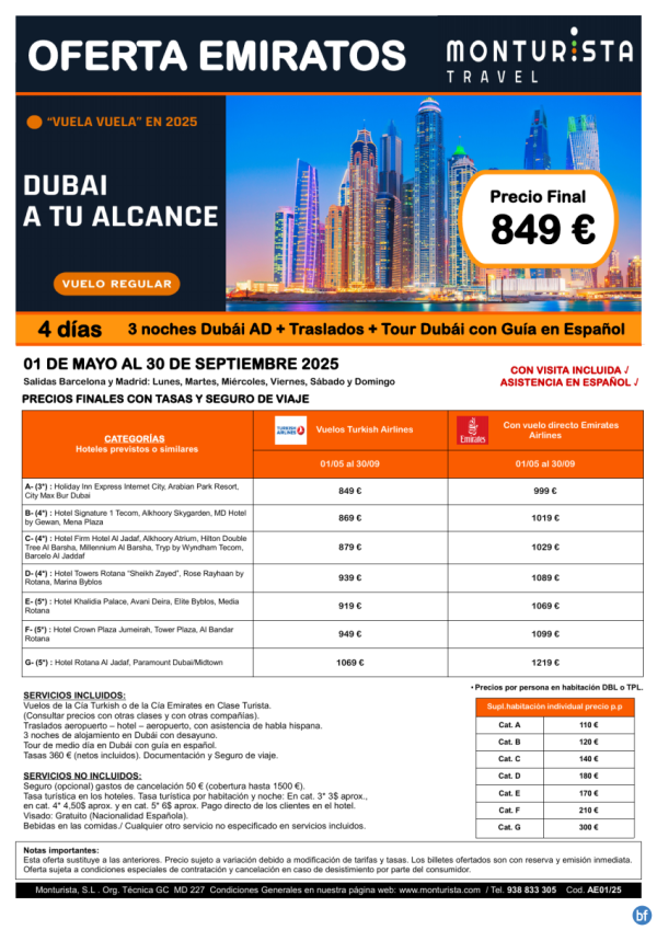 DUBAI a TU Alcance *** desde 849 € - 4 das: 3 noches Dubai en AD + Traslados + Tour Dubai con Gua en espaol