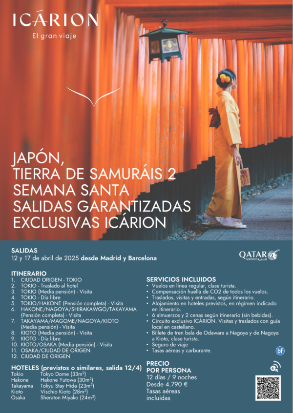 Japn, tierra de samurais 2 en Semana Santa. Salidas garantizadas. Exclusivo Icrion. Desde Madrid y Barcelona