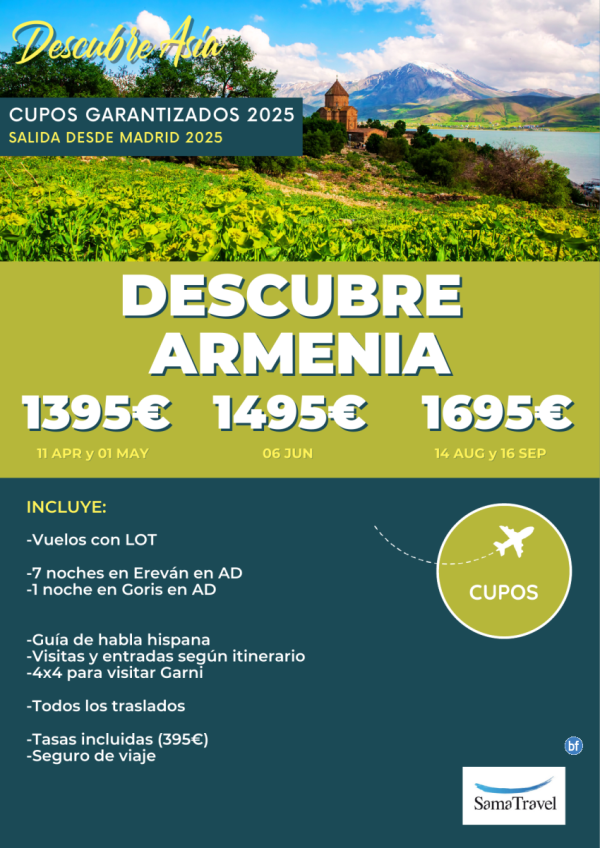 \-Descubre Armenia\-: Circuito de 9 das con cupos garantizados - Salida 11ABR-16SEP desde Madrid *desde 1.395 € *