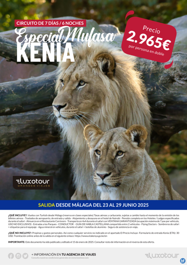 Especial Mufasa, Kenia 7 das desde Mlaga