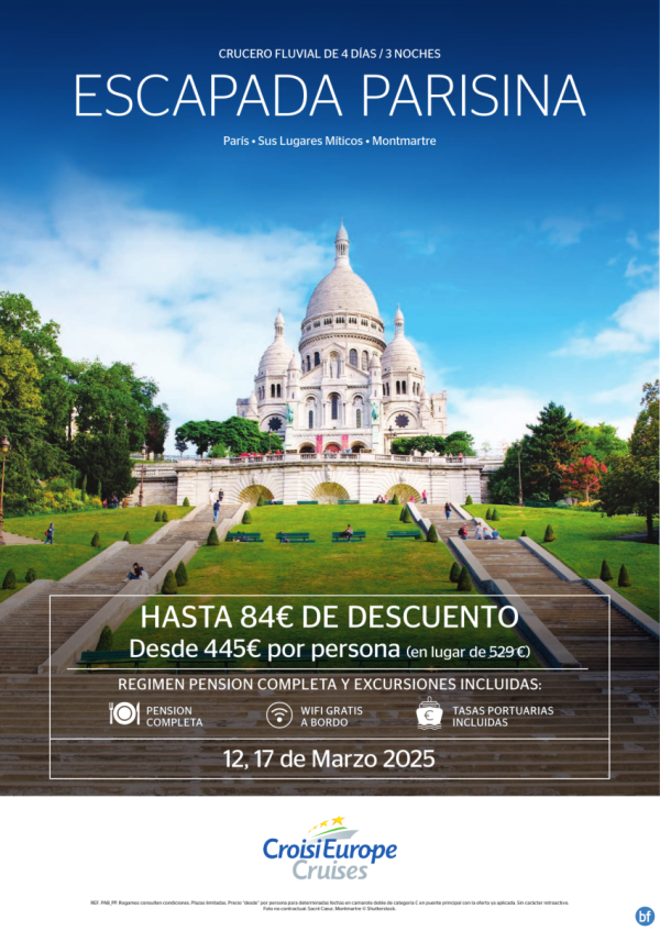 Hasta 84 € DESCUENTO + excursiones - barco-hotel Escapada parisina - 4 das - rgimen Pensin completa - marzo