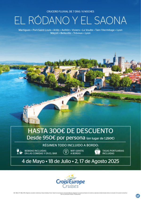 Hasta 300 € DESCUENTO - crucero fluvial Rdano y Saona - 7 das - rgimen Todo Incluido - de mayo hasta agosto