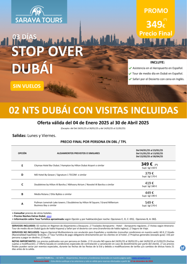 Promo Dubai! Stop Over Dubai 3 das con Hotel, Traslados y Visitas Incluidas dsd 259 € hasta Abril 2026