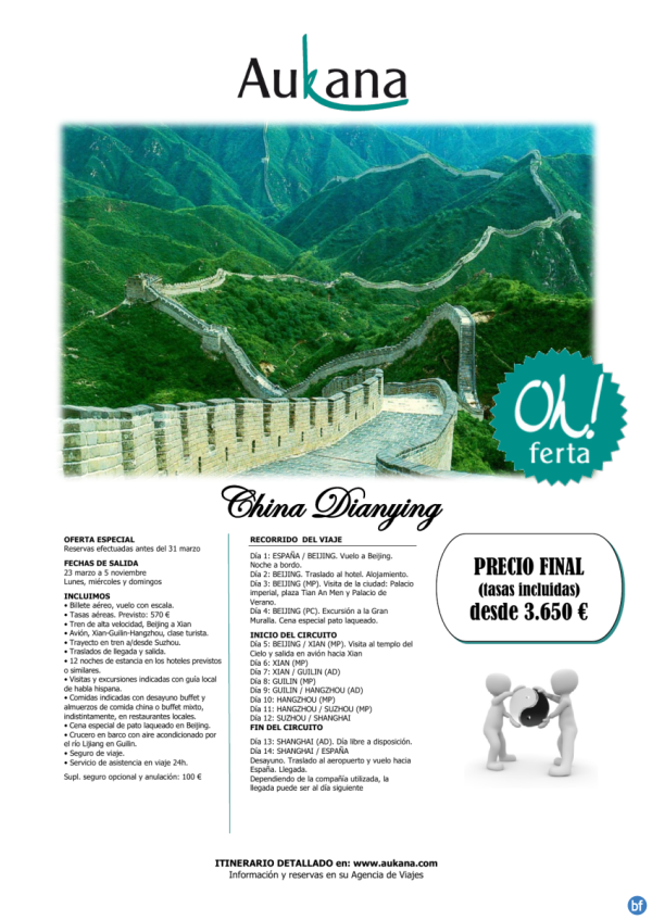 China Dianying, oferta especial reservas antes 31 marzo