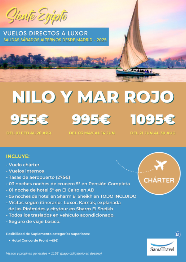 \-Nilo y Mar Rojo\- 8 das Crucero +Cairo +Sharm en TI con visitas [chrter LXR y SSH](11ene-30aug) *Desde 955 € *