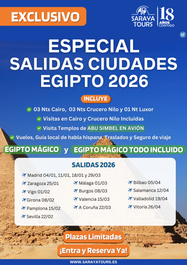 ** Ampliacin de Fechas **  Egipto Mgico 8 das - Especial ciudades 2026 - Abs x avion incl. Plazas limitadas