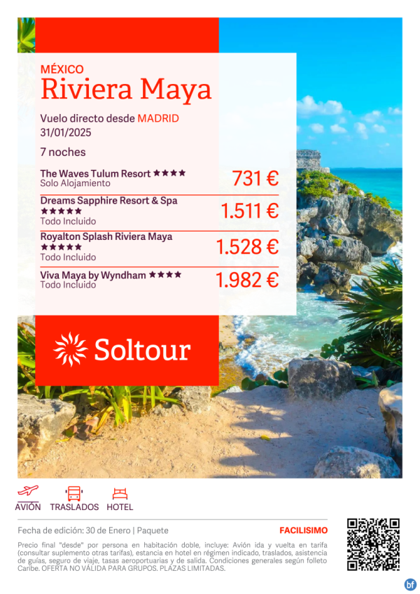 Riviera Maya (Mxico) desde 731 € , salida 31 Enero desde Madrid