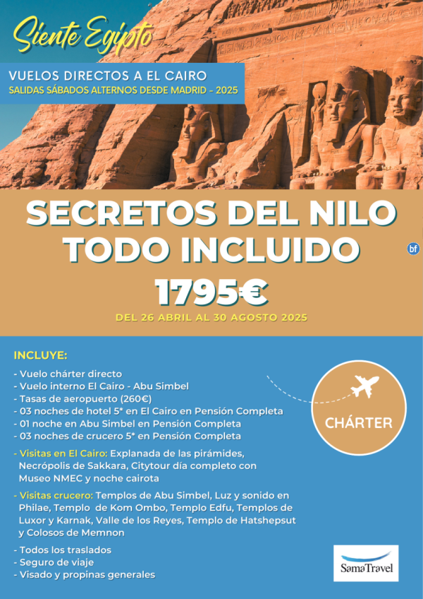 EGP \-Secretos del Nilo TI \- : 8 das Cairo +crucero +visitas [Chrter MAD a CAI] (26abr-30aug)**desde 1795 € **