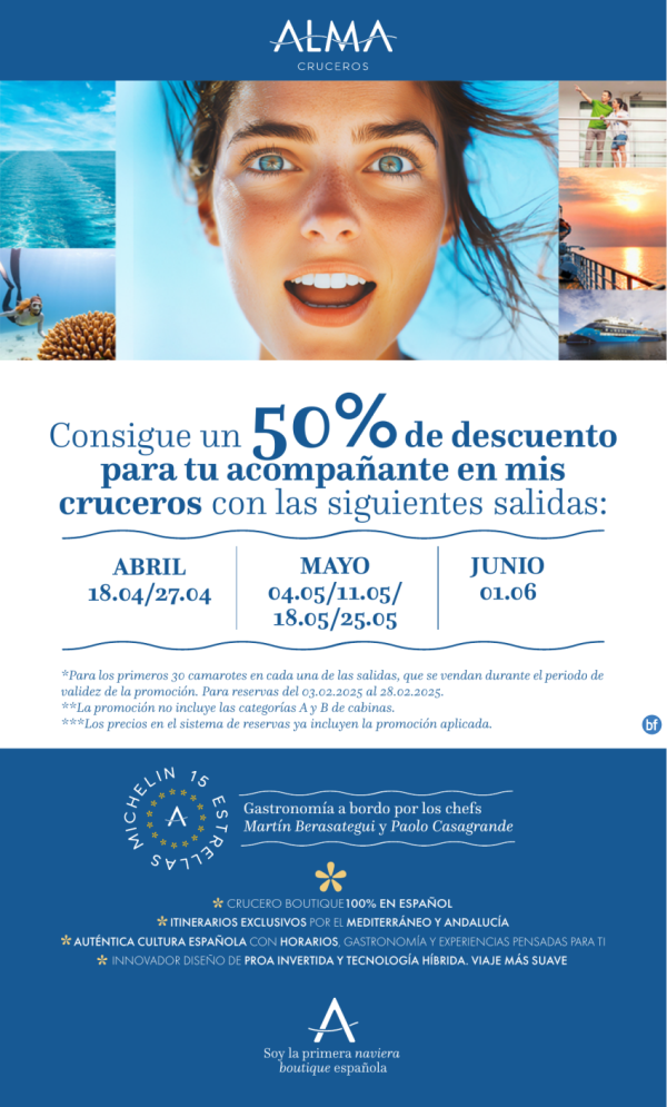 Gran Campaa de Lanzamiento Alma Cruceros 50% de descuento para el acompaante