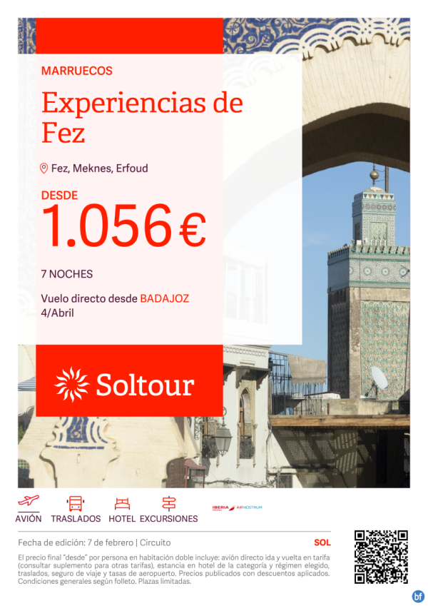 Experiencias de Fez (Marruecos) desde 1.056 € , salida 4 Abril desde Badajoz