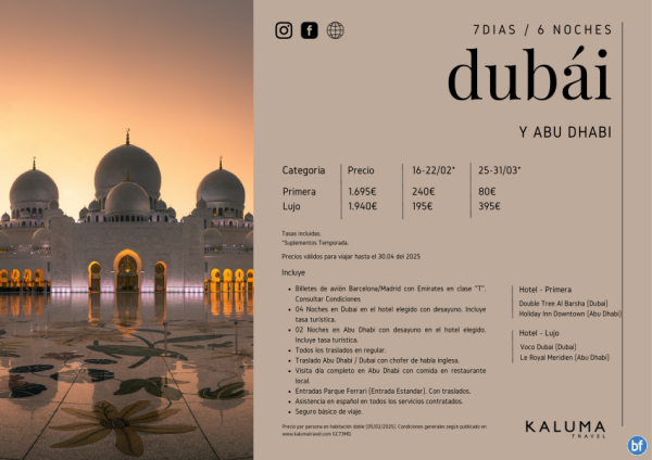 Dubai y Abu Dhabi 6 noches - Salidas Garantizadas con \-Parque Ferrari\- hasta Octubre desde 1.465 € 