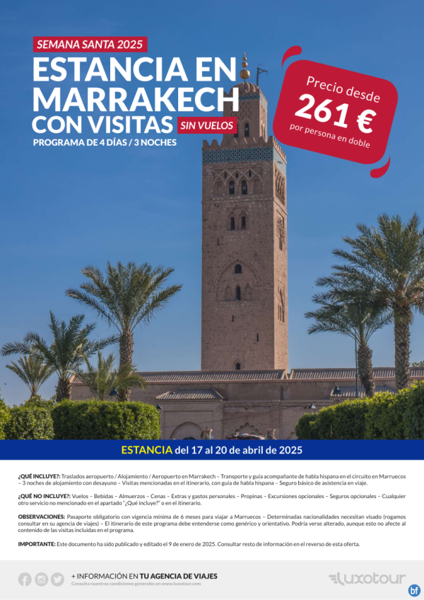 Semana Santa - Estancia en Marrakech con visitas, sin vuelos