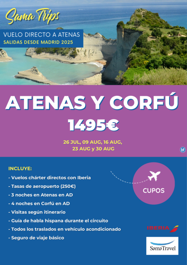 ATENAS Y CORF: Circuito 8 das con precios y cupos garantizados (26 Jul - 30 Aug) **Desde 1.495 € **