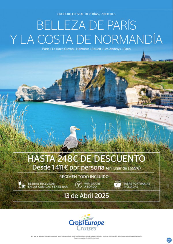 Hasta 248 € DESCUENTO - crucero fluvial Bellezas de Pars y Normanda - 8 das - rgimen Todo Incluido - 13/04