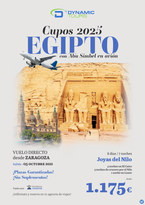 EGIPTO ? Vuelo directo desde Zaragoza?Joyas del Nilo??con Abu Simbel en avin?? desde 1.175 € 