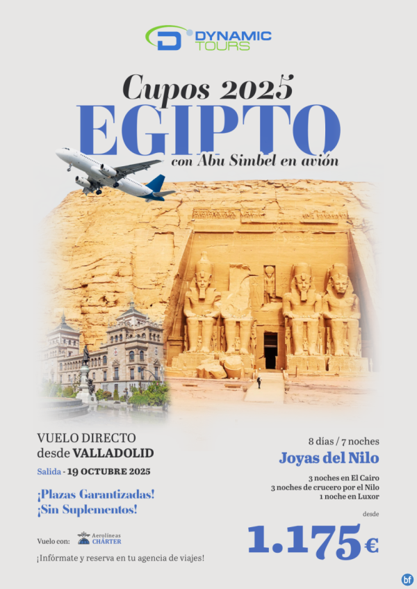 EGIPTO ? Vuelo directo desde Valladolid?Joyas del Nilo??con Abu Simbel en avin?? desde 1.175 € 