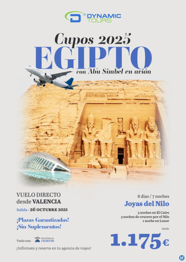 EGIPTO ? Vuelo directo desde Valencia?Joyas del Nilo??con Abu Simbel en avin?? desde 1.175 € 