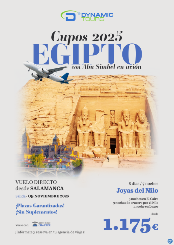 EGIPTO ? Vuelo directo desde Salamanca?Joyas del Nilo??con Abu Simbel en avin?? desde 1.175 € 