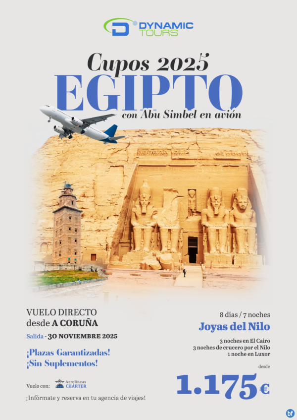 EGIPTO ? Vuelo directo desde A Corua?Joyas del Nilo??con Abu Simbel en avin?? desde 1.175 € 