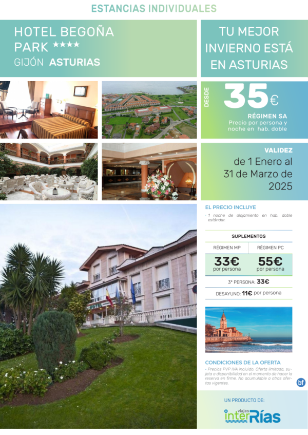 Tu Mejor Invierno est en Asturias Hotel Begoa Park 4* (Gijn - Asturias).- Hoteles para Individuales