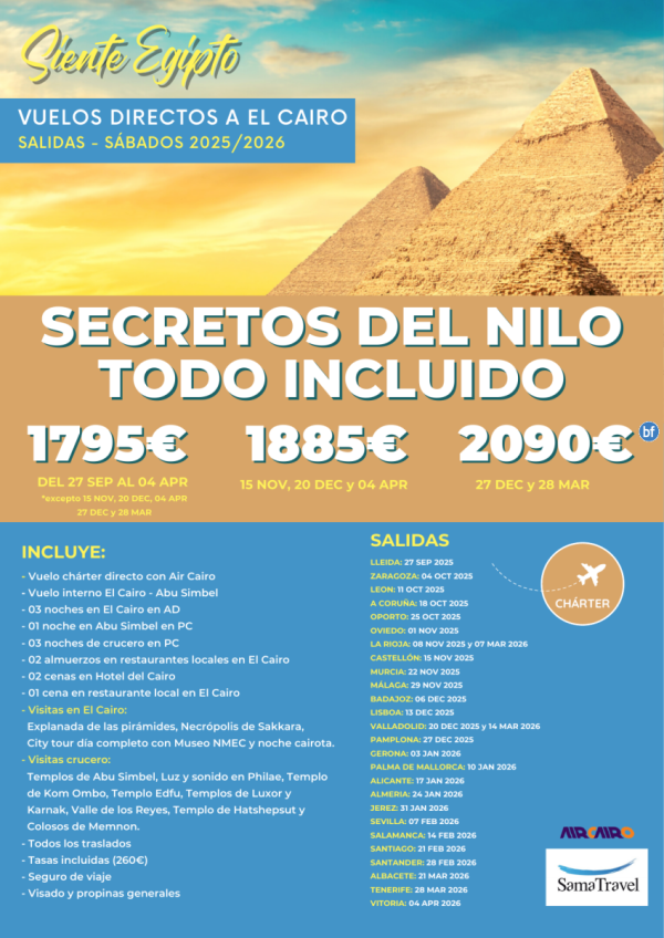 EGP Regional \-Secretos del Nilo TI \-: 8 das Cairo +crucero +visitas  (+25 ciudades de salida) **desde 1795 € **