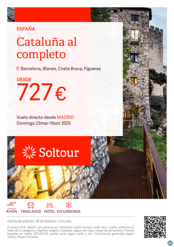 Catalua al completo desde 727 € , salidas del 23 Marzo al 19 Octubre desde Madrid