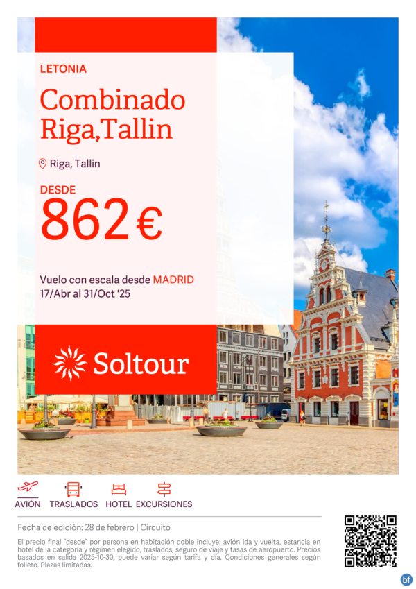 Combinado Riga (Letonia) y Tallin (Estonia) desde 862 € , salidas del 17 Abril al 31 Octubre desde Madrid