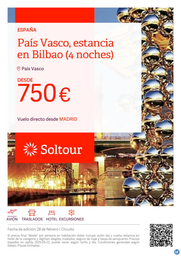 Pas Vasco, estancia en Bilbao (4 noches) desde 750 € , salidas desde Madrid