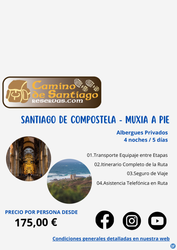 Epilogo del Camino. Santiago de Compostela - Muxia a Pie. Albergues Privados. 4 Noches / 5 Das. 175 € / persona