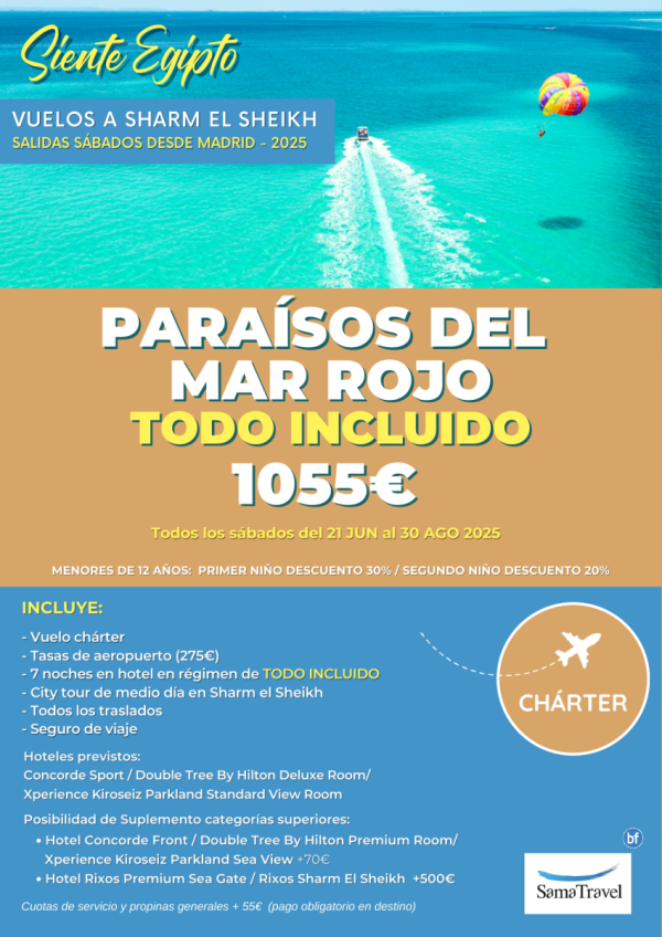 \-Sharm El Sheikh - Parasos del Mar Rojo 2025\- 8 das en TI - Hotel 5*[Chrter desde Madrid ] **Desde 1.055 € **