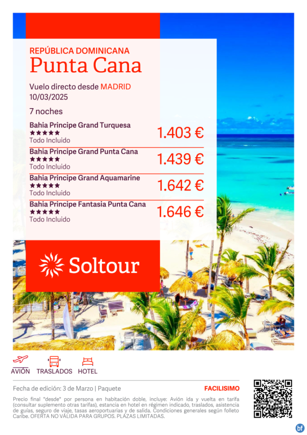 Punta Cana (Repblica Domincana) en Hoteles Bahia Principe desde 1.403 € , salida 10 Marzo desde Madrid