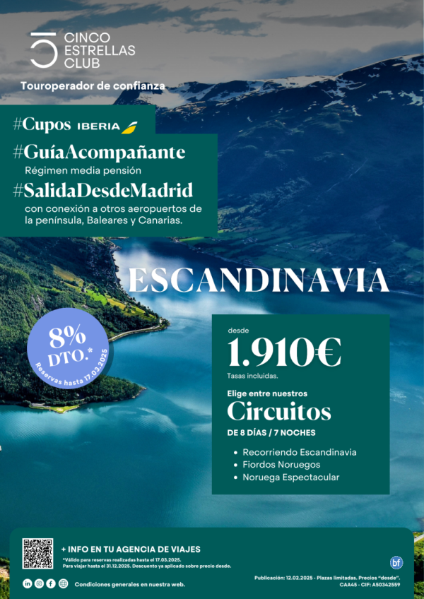 Novedad\-Escandinavia\-dsd 1.910 € 8d/7n Cupos -Guia Acomp.en el viaje, reg.MP sal. jun,julio,agost,sept. 8%dto.