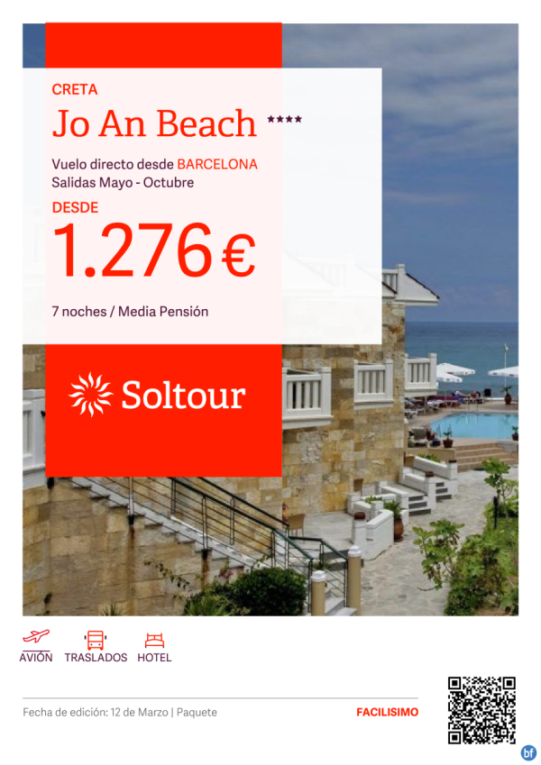 Creta (Gecia) en Hotel Jo An Beach desde 1.276 € , salidas de Mayo a Octubre desde Barcelona