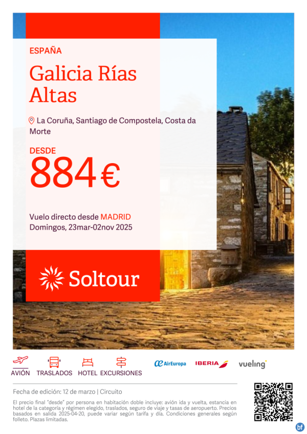 Galicia Ras Altas desde 884 € , salidas del 23 Marzo al 2 Noviembre desde Madrid