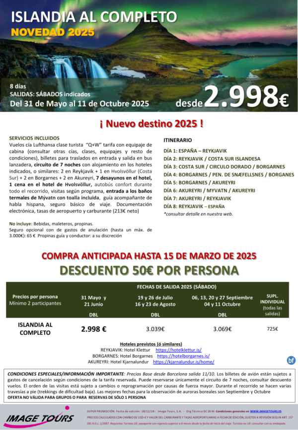 Novedad 2025! ISLANDIA al completo 8 das: Reykjavik, Costa sur, Crculo dorado, Pen. de Snfellsnes, Akureyr